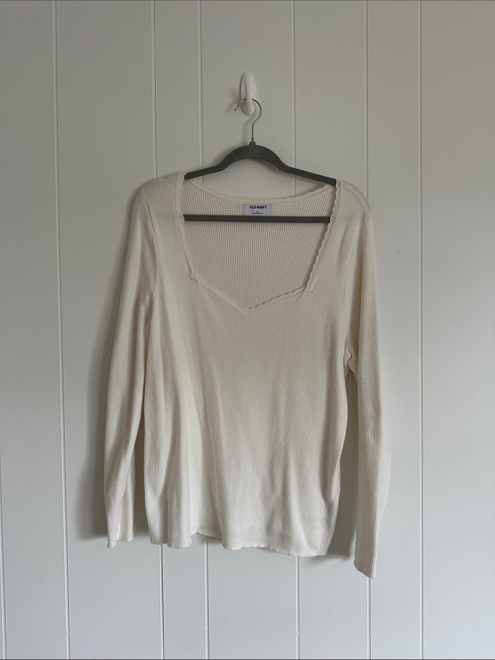 Old Navy Cream Ribbed Square Neck Long Sleeve Tee